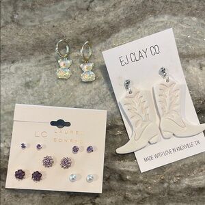 Sold together, Lauren Conrad purple sets, boot earrings, and gummy bear set